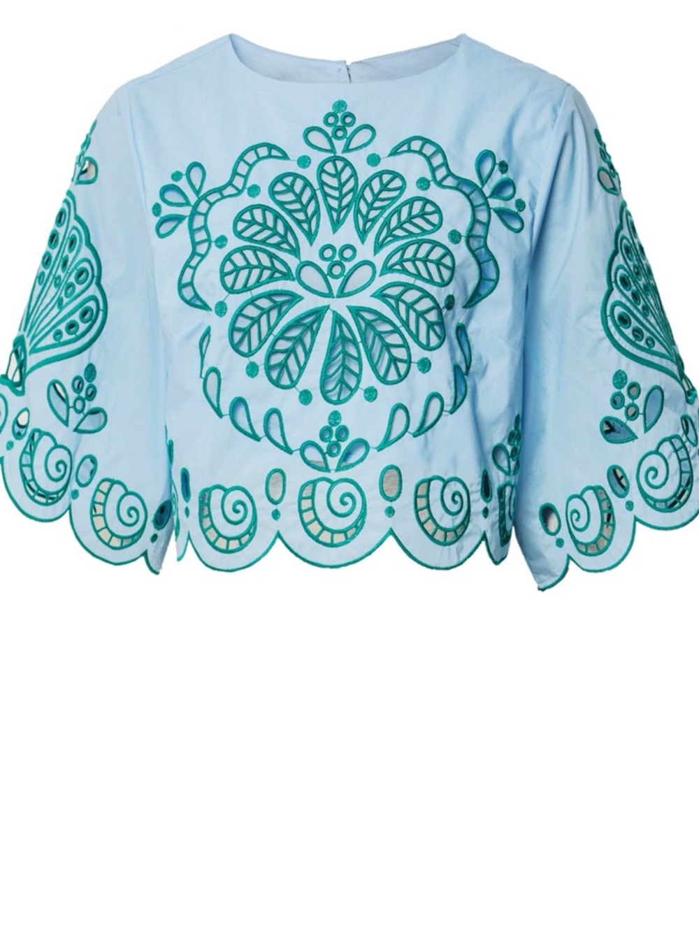 Farm Rio Light Blue And Green Graphic Richelieu Crop Top - Picture 4 of 9